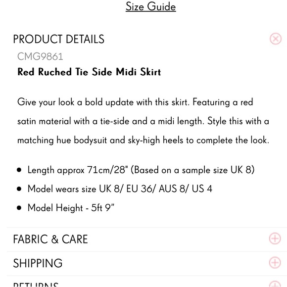 Red Ruched Tie Side Satin Midi Skirt - Super Sexy Slit - Pretty Little Thing sz2 - Picture 9 of 9